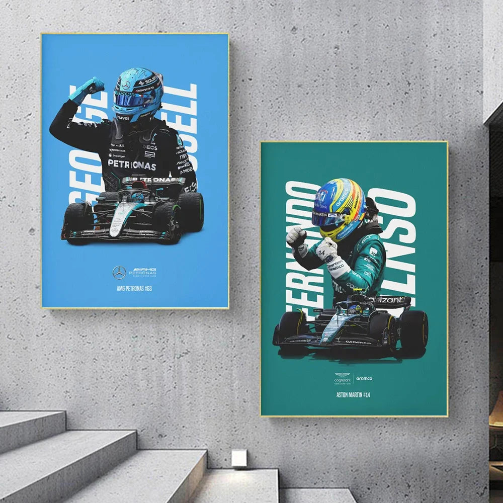 Cartaz de campeão mundial, decoração de parede, impressão mural de Fórmula 1, impressão em tela para sala de estar, quarto, presente para fãs